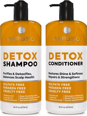 Detox Shampoo and Conditioner Set - Ideal for Oily Hair Men and Women - Remove Product Buildup - Sulfate and Paraben Free, with Scalp Clarifying and Detoxifying Properties - With Rosemary Oil