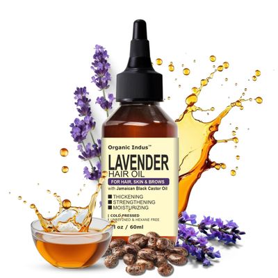 Organic Indus Lavender Hair and Strong Roots Oil for Strengthen and Nourish Hair Follicles, Strengthening, Nourishing, and Volumizing Formula Infused with Jamaican Black Castor Oil, 2 Ounce