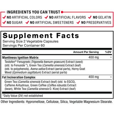 Force Factor Test X180 Ignite Total Testosterone Booster for Men with Fenugreek Seed and Green Tea Extract to Build Lean Muscle, Boost Energy, and Improve Performance, 120 Count