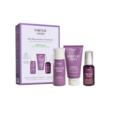 Virtue Flourish Shampoo, Conditioner and Density Booster Treatment Bundle for Thinning Hair for Women, 100 Drug-Free Regimen
