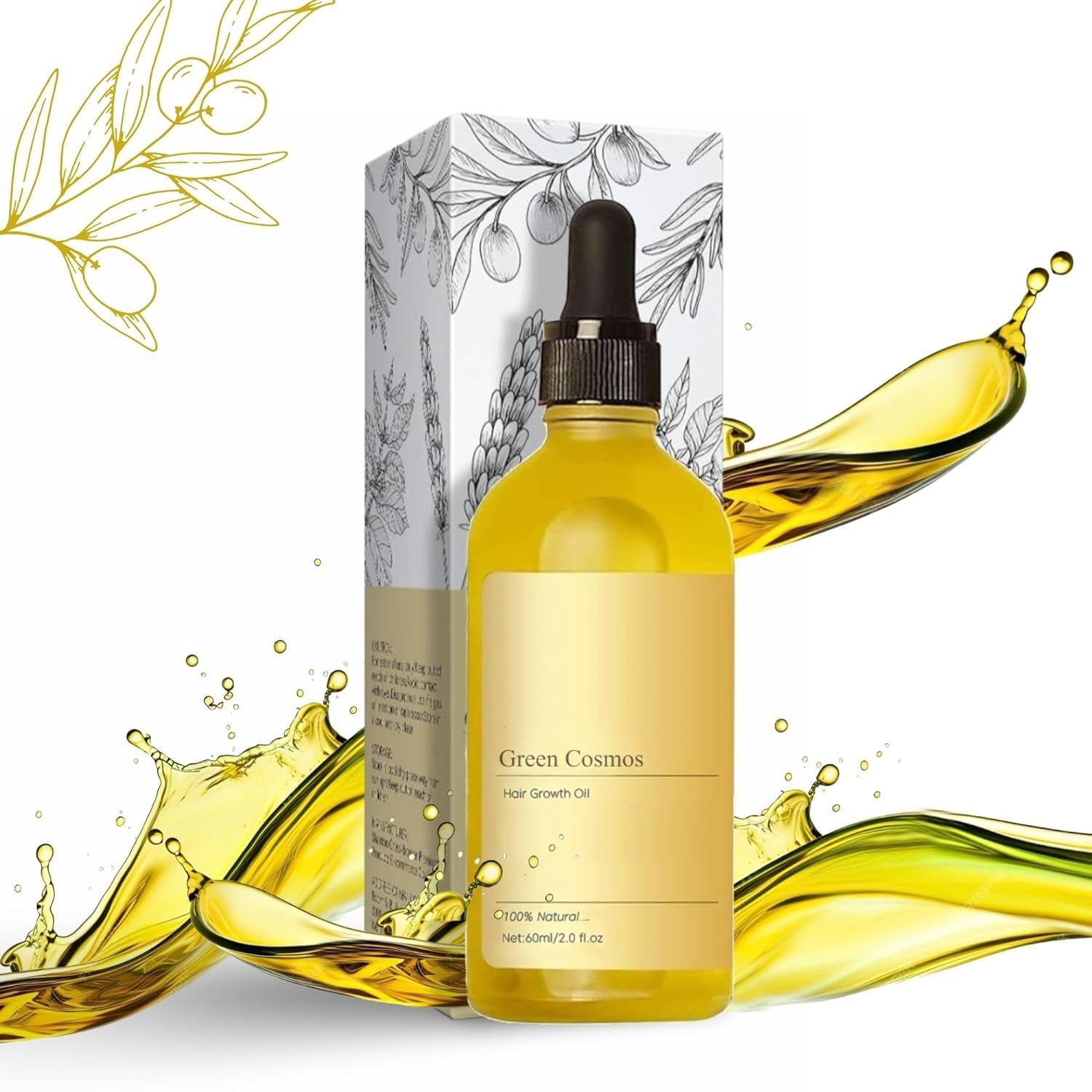 Green Cosmos Natural Hair Growth Oil, Veganic Hair Growth Oil, Vegan Hair Oil, Reduce Hair Loss,For Dry Hair,Treatment for Damaged Hair, 60ML Veganic Hair Oil, Moisturize Hair (1 piece)