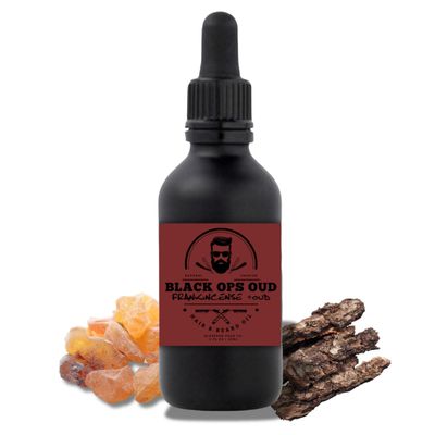 Bluebyrd Black Ops Oud Beard Oil For Men - Hydrates and Moisturizes for Beard Growth - Treats Dry Itchy Beards Large 2 Oz - Natural Formula Argan Jojoba Blend Scented Oil for Men