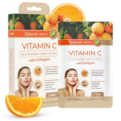 Natural Chemist Vitamin C Collagen Under Eye Patches - Anti-Aging, Reduces Dark Circles, Hydrating, Dermatologist Tested, Cruelty Free Korean Skin Care For All Skin Types - 5 Pairs