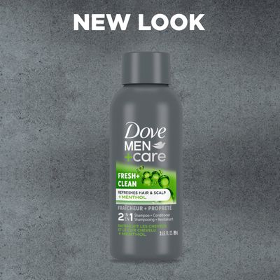 DOVE MEN CARE Fortifying 2 in 1 Shampoo and Conditioner for Normal to Oily Hair Fresh and Clean with Caffeine Helps Strengthen Thinning Hair 3 oz (Pack of 12)
