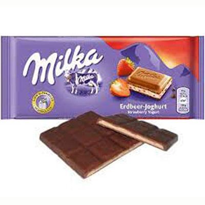 Milka Chocolate Confection with Strawberry Yogurt Creme Filling (100 g)