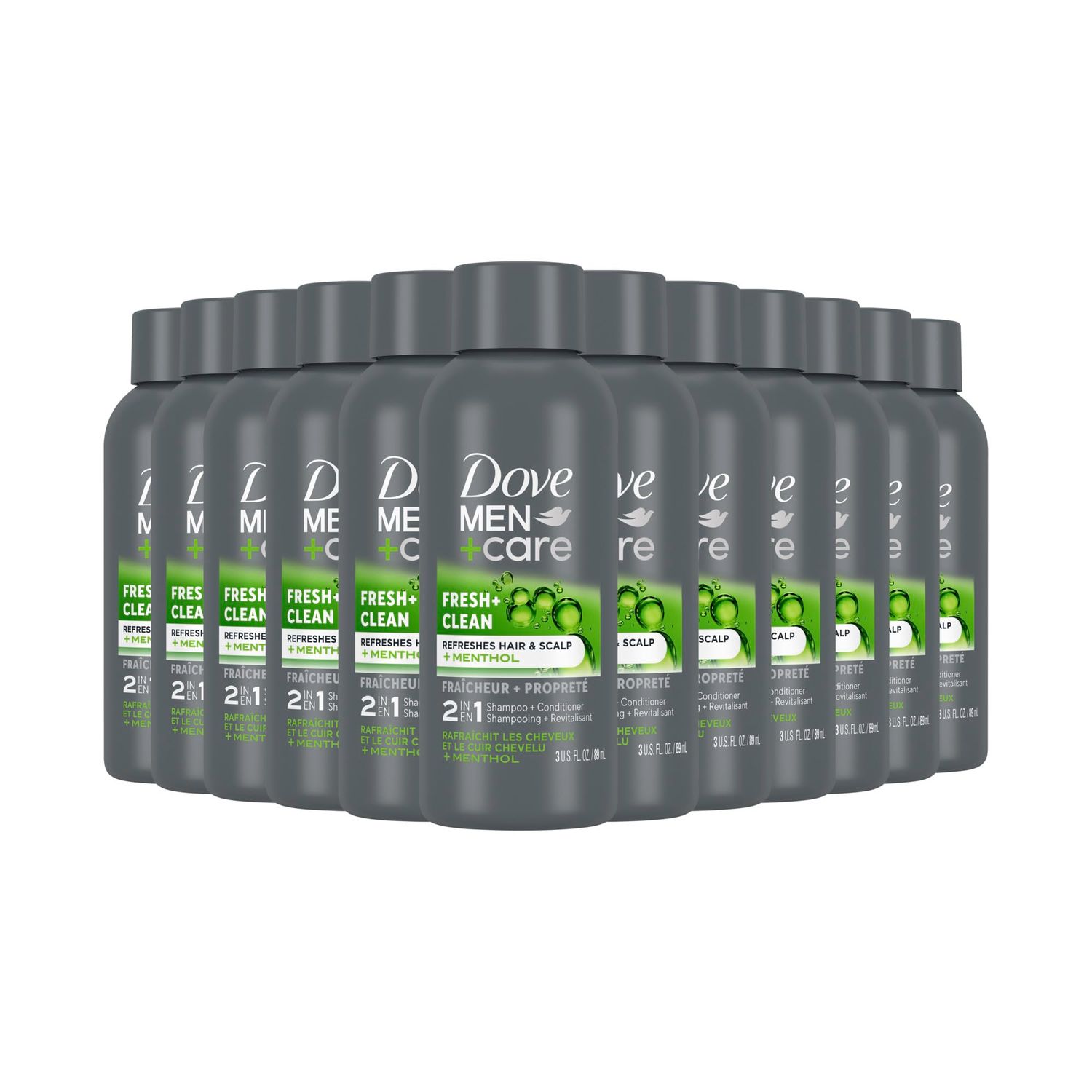 DOVE MEN CARE Fortifying 2 in 1 Shampoo and Conditioner for Normal to Oily Hair Fresh and Clean with Caffeine Helps Strengthen Thinning Hair 3 oz (Pack of 12)