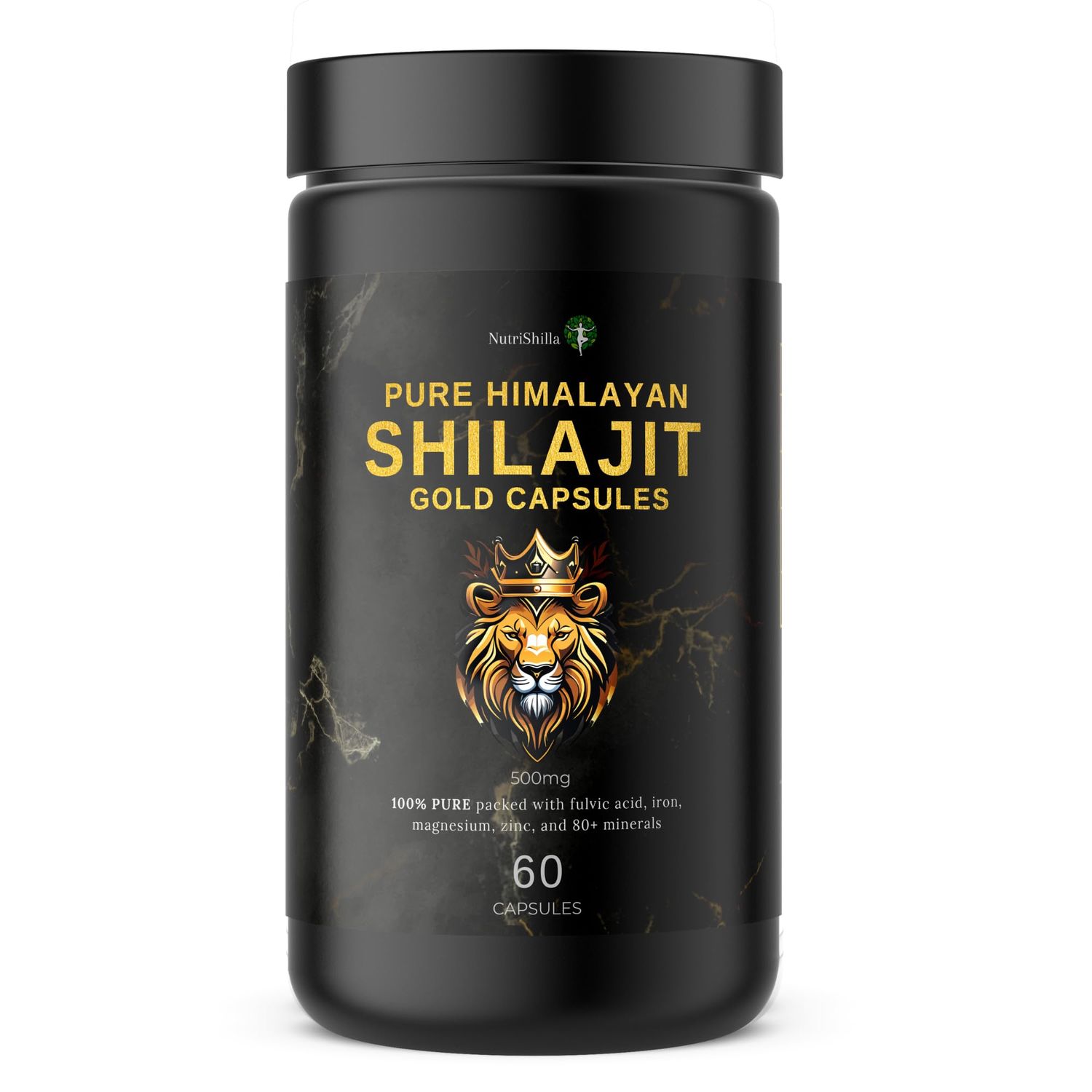 Nutrishilla Pure Shilajit Capsules 500mg - Organic Himalayan Shilajit in Powder Form, Testosterone Booster for Men, Immune Support Supplement, Trace Minerals for Energy Stamina (60 Capsules)