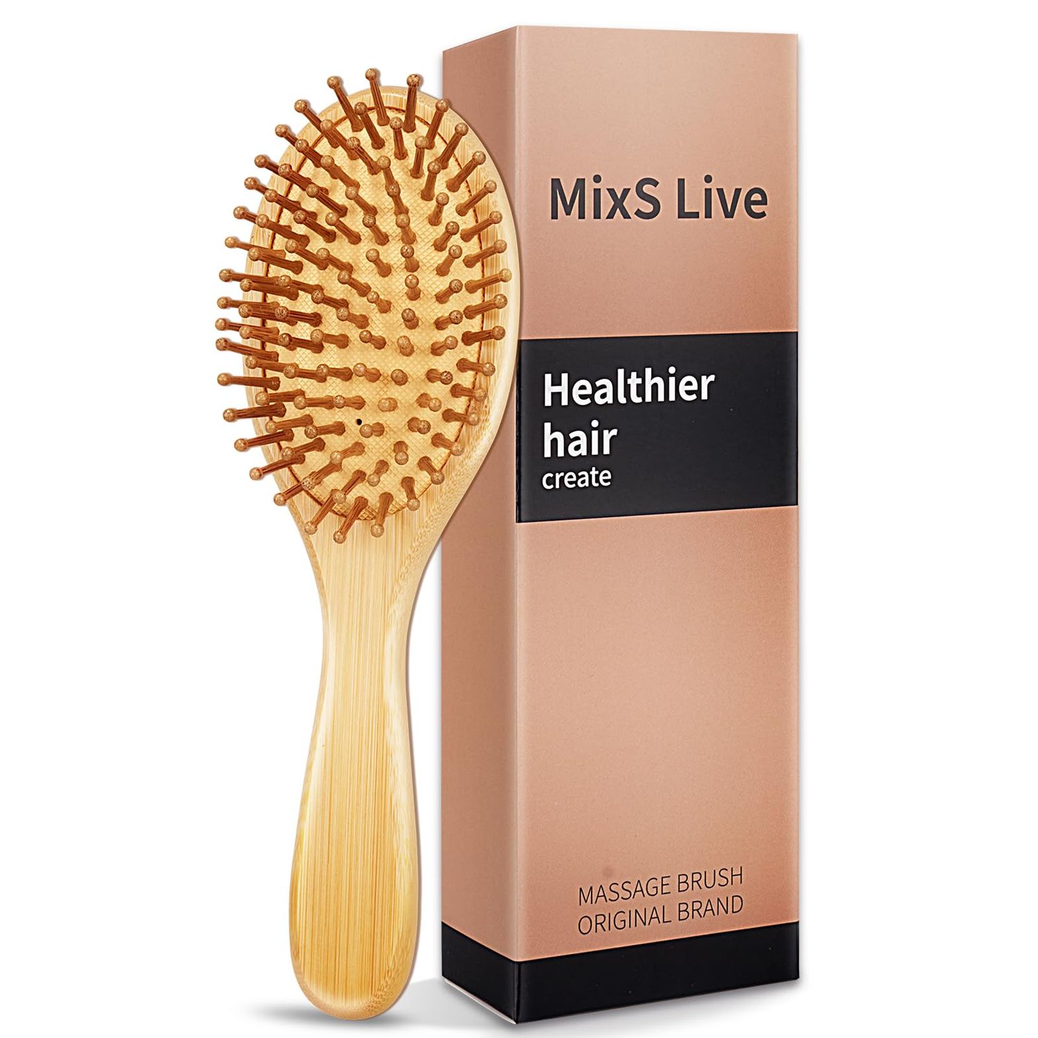 MixS Live Bamboo Hair Brush,Natural Bamboo Paddle Detangling Hair Brush,with Ergonomic handle,Massaging Scalp,Great on All Hair for Women Men and Kids,for All Hair Types