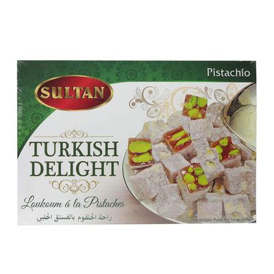 Sultan Turkish Delight - Pistachio, No Preservatives, No Additives, Low Fat Dessert, Giftable Candy Sweets 16oz