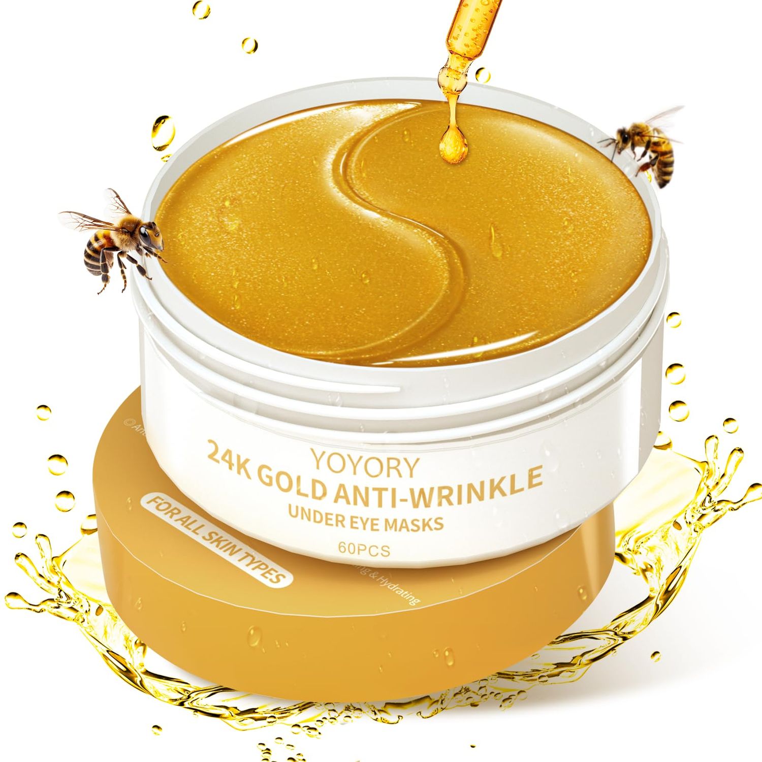 YOYORY Under Eye Patches Masks - 24K Gold Eye Patch for Eye Bags and Dark Circles, Fine Lines, Wrinkles, Puffy Eyes Treatment with Collagen and Hyaluronic Acid, Moisturizing and Hydrating Gold(60 Pcs)