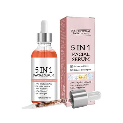 5 in 1 Facial Serum with Vitamin C, Vitamin E, Hyaluronic Acid, Niacinamide Collagen, Vitamin C Face Serum for Women for Dull Skin Facial Moisturizing, 1.05 Fl Oz