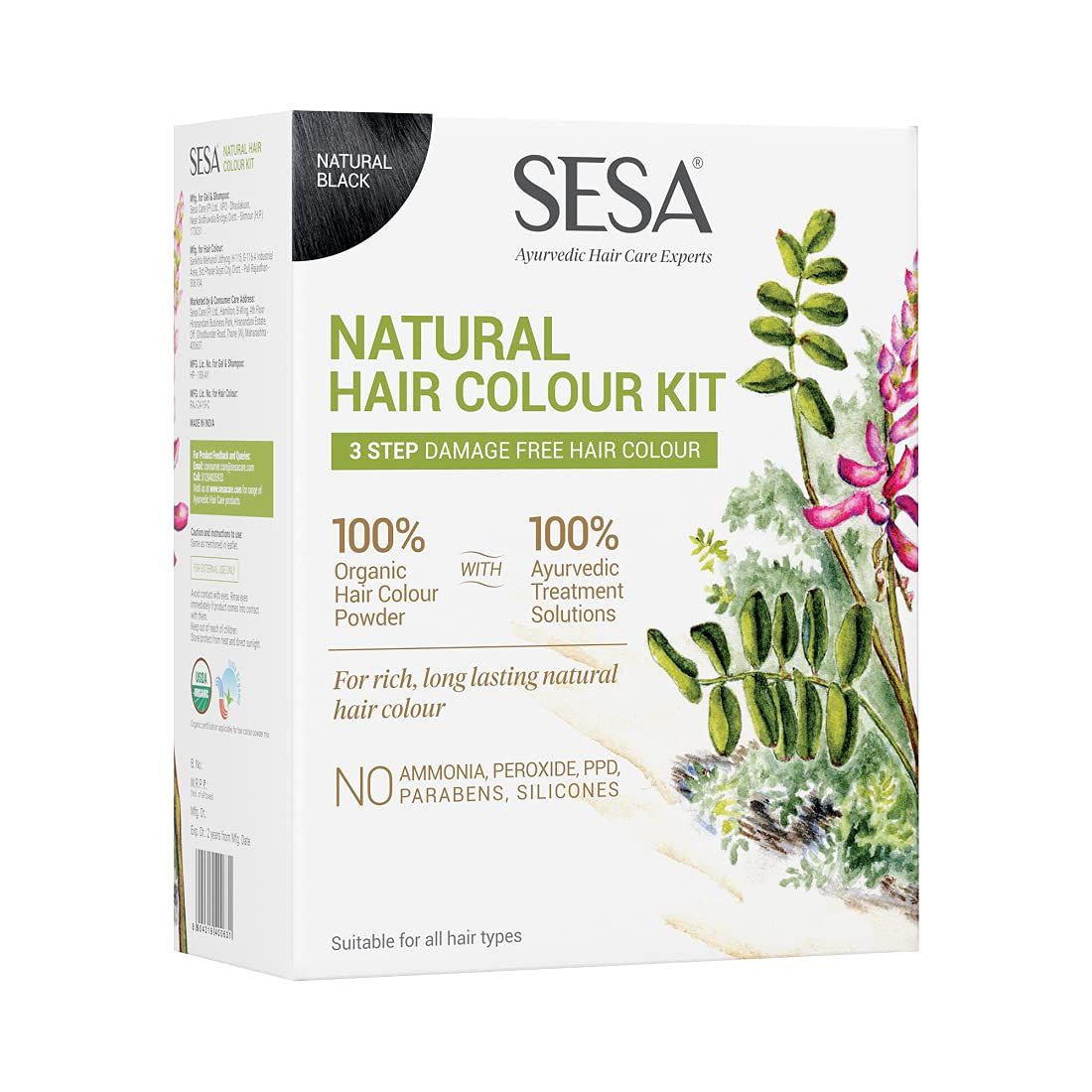 SESA 3 Step Natural Hair Colour Kit - For FIRST GREYS - 100 Organic Ayurvedic
