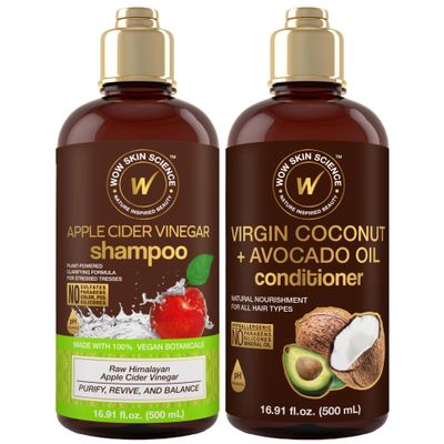 WOW Skin Science Apple Cider Vinegar Shampoo Coconut Avocado Oil Conditioner Duo 16.9 oz