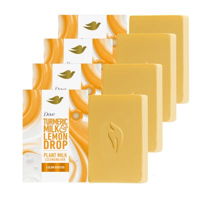 Dove Plant Milk Cleansing Bar Soap Turmeric Milk Lemon Drop Glow Booster 4 Count for Moisturized Skin Gentle Cleanser, No Sulfate Cleansers or Parabens, 98 Biodegradable Formula 5 oz