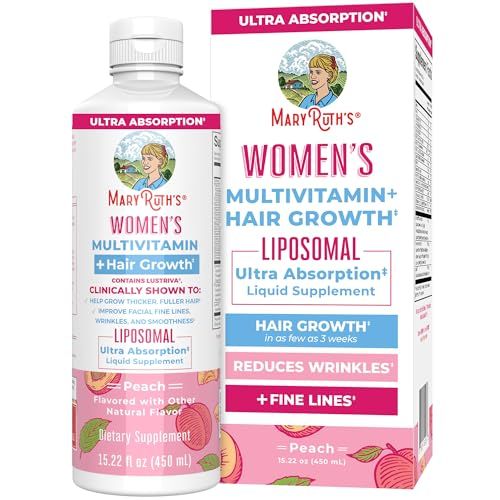 Women&#39;s Multivitamin Lustriva Hair Growth Liposomal Biotin 10000mcg Clinically Tested for Thicker Hair, Wrinkles, Fine Lines, Skin Care with Ashwagandha Maca Root Ages 18 15.22 Fl Oz