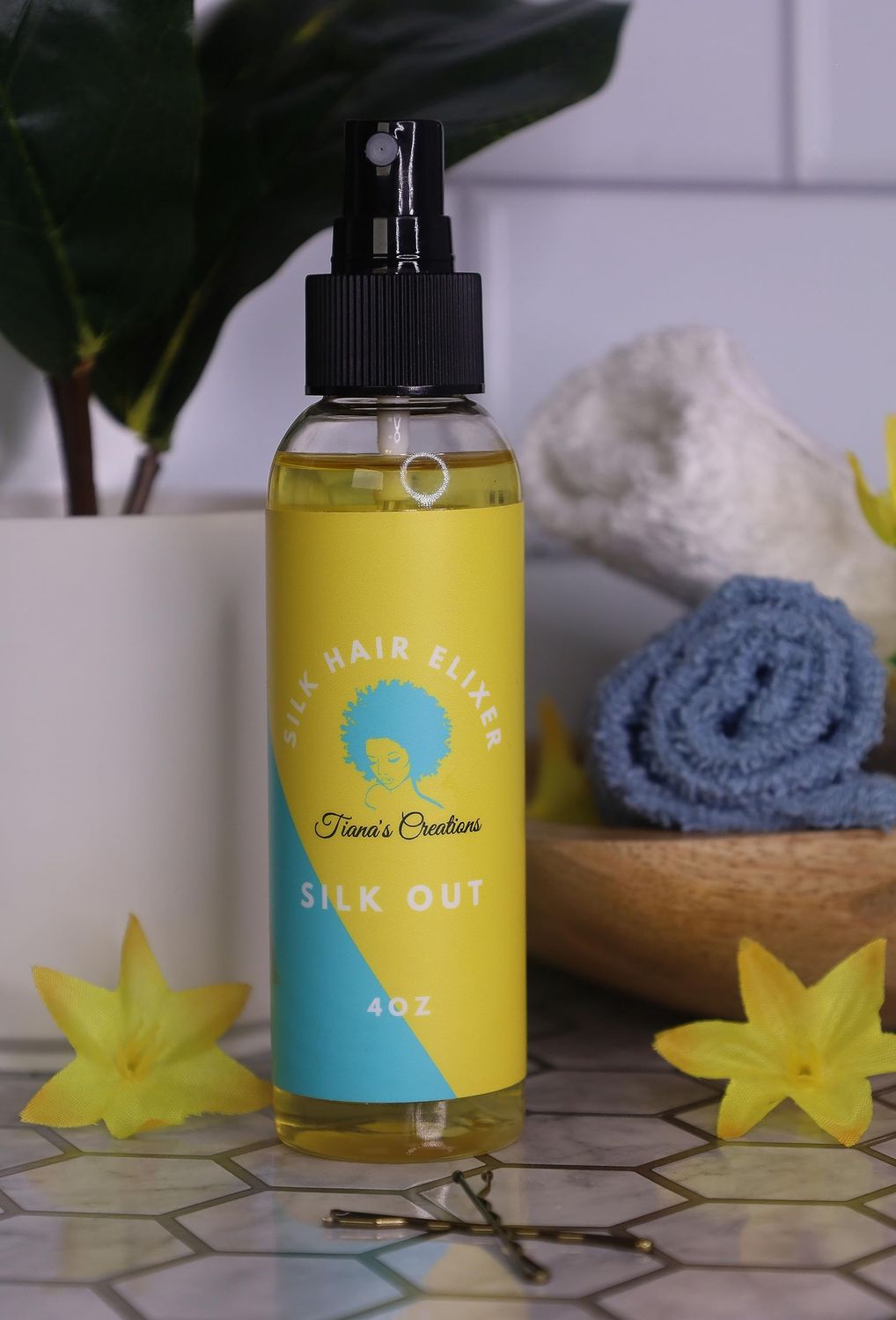 TIANA&#39;S CREATIONS Silk Elixir with Grapeseed Sunflower - Heat Protector, Silk Press, Frizz Split End Reducer, Hair Gloss for Dry or Damaged Low Porosity Hair - 4 OZ