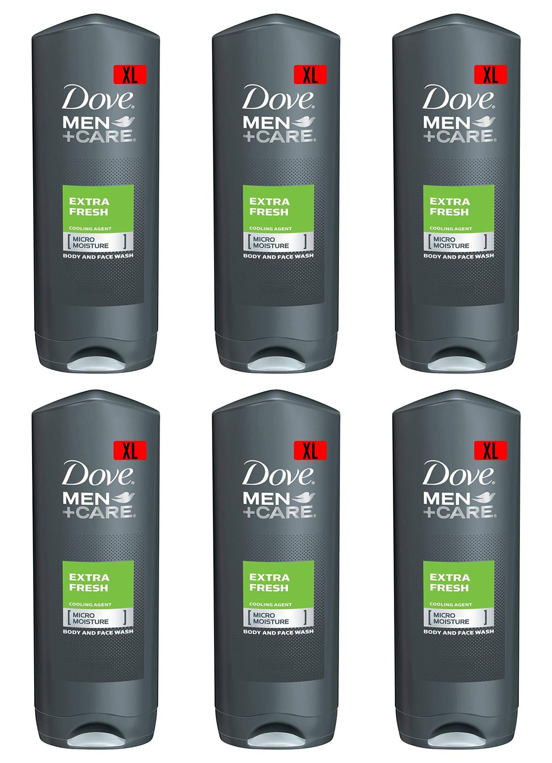Dove Men Care Body Face Wash, Extra Fresh - 13.5 Fl Oz 400 mL X 6 Pack Case, Made in Germany