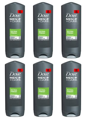 Dove Men Care Body Face Wash, Extra Fresh - 13.5 Fl Oz 400 mL X 6 Pack Case, Made in Germany