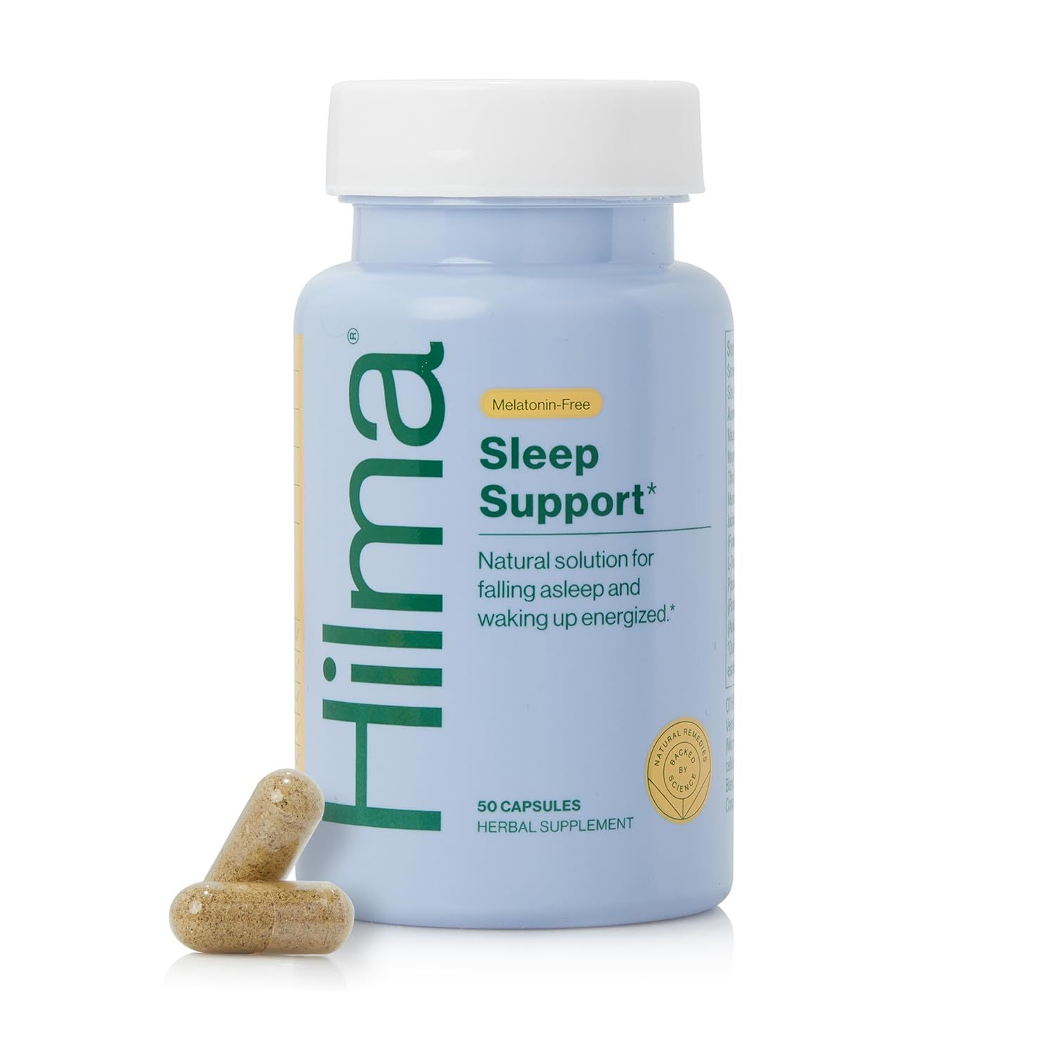 Hilma Sleep Aid Formulated with Magnesium L-Theanine, Natural Sleep Aids for Adults to Help You Fall Asleep and Stay Asleep Melatonin-Free, Non-Drowsy Next Day Formula, 50 Vegan Capsules