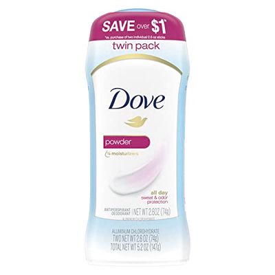 Dove Invisible Solid Antiperspirant Deodorant Stick for Women, Powder, For All Day Underarm Sweat Odor Protection 2.6 oz 2 Count