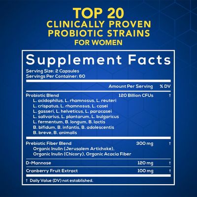 MOM NUTRIX Probiotic for Women - Vaginal, Gut, UT, pH Balance, Feminine Digestive Health - Prebiotics with Probiotics, Cranberry, D-mannose - Bifidobacterium and Lactobacillus - 120 Capsules