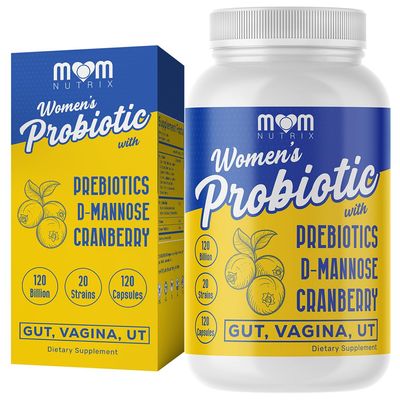 MOM NUTRIX Probiotic for Women - Vaginal, Gut, UT, pH Balance, Feminine Digestive Health - Prebiotics with Probiotics, Cranberry, D-mannose - Bifidobacterium and Lactobacillus - 120 Capsules