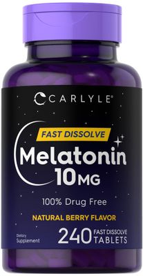 Carlyle Melatonin 10mg 240 Pills Berry Flavor Fast Dissolve Tablets Drug Free Supplement Vegetarian, Non-GMO, Gluten Free