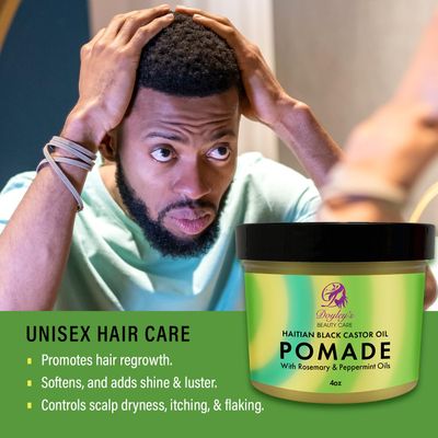 Doyley's Haitian Black Castor Oil Pomade 4oz with Rosemary and Peppermint Oils For Hair Growth, Split Ends, Dry Scalp, Frizz Control