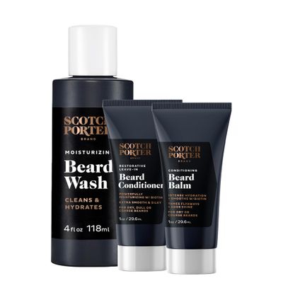 Scotch Porter Beard Blueprint Starter Kit - Wash 4 oz, Conditioner 1 oz Conditioning Balm 1 oz- Cleanse, Moisturize, Hydrate Style Coarse, Dry Facial Hair for a Fuller, Healthier-Looking Beard