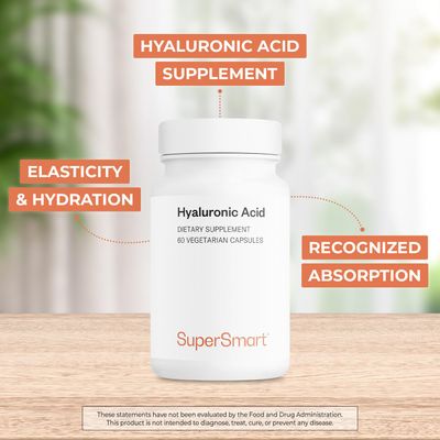 Supersmart - Hyaluronic Acid Supplement 300mg per Day (Sodium Hyaluronate) - High Molecular Weight 1.2 Million Daltons Non-GMO Gluten Free - 60 Vegetarian Capsules