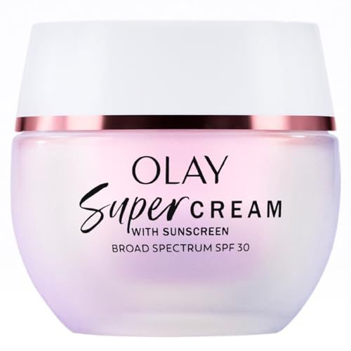 Olay Super Cream with Sunscreen SPF 30, 1.7 oz, Ultra Lightweight Face Moisturizer - Vitamin C E, Hyaluronic Acid, Niacinamide, Collagen Peptide - Hydrate, Smooth, Brighten, Firm, and Protect