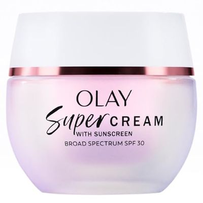 Olay Super Cream with Sunscreen SPF 30, 1.7 oz, Ultra Lightweight Face Moisturizer - Vitamin C E, Hyaluronic Acid, Niacinamide, Collagen Peptide - Hydrate, Smooth, Brighten, Firm, and Protect