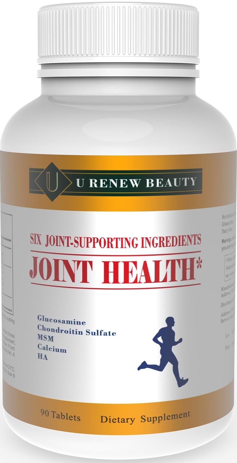 U Renew Beauty Glucosamine Chondroitin MSM and Hyaluronic Acid Calcium Supplements Used for Cartilage Joint Health Flexibility Repair Support Formula,Non-GMO Ingredients,Gluten Free,90 Tablets