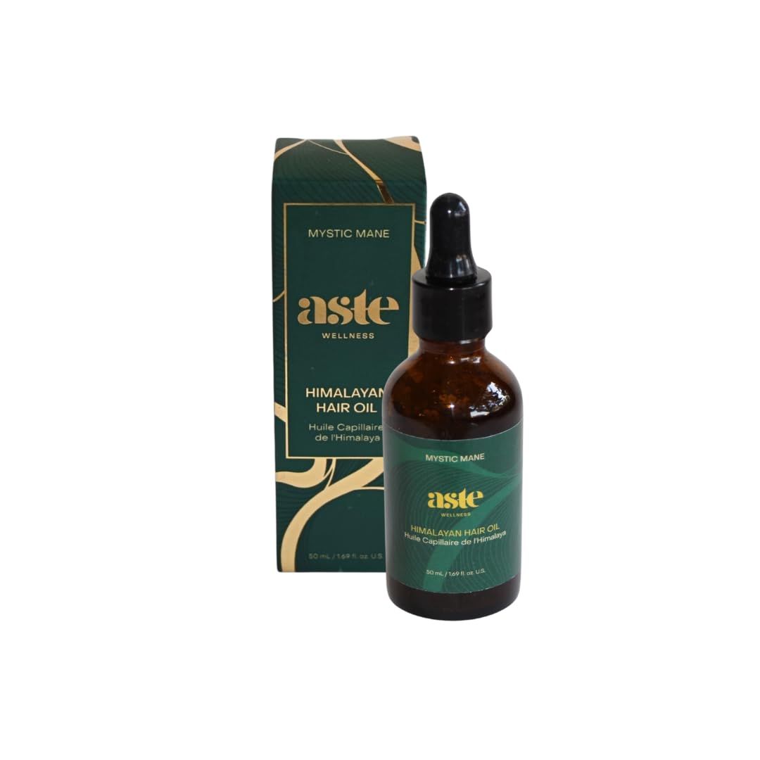 ASTE Himalayan Hair Oil - Natural, Vegan, Ayurvedic Hair Oil for Strength, Shine Deep Nourishment, with 16 Botanicals Including Amla, Brahmi, Hibiscus, Castor, Neem Coconut (1.69 oz)