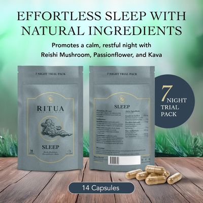 RITUA Wellness Natural Sleep Supplement 7-Day Trial Pack, Deep Sleep Aid, Mushroom Supplement with Kava Powder, Reishi Mushroom and Passionflower Extracts, Alternate to Sleep Gummies, 14 Capsules