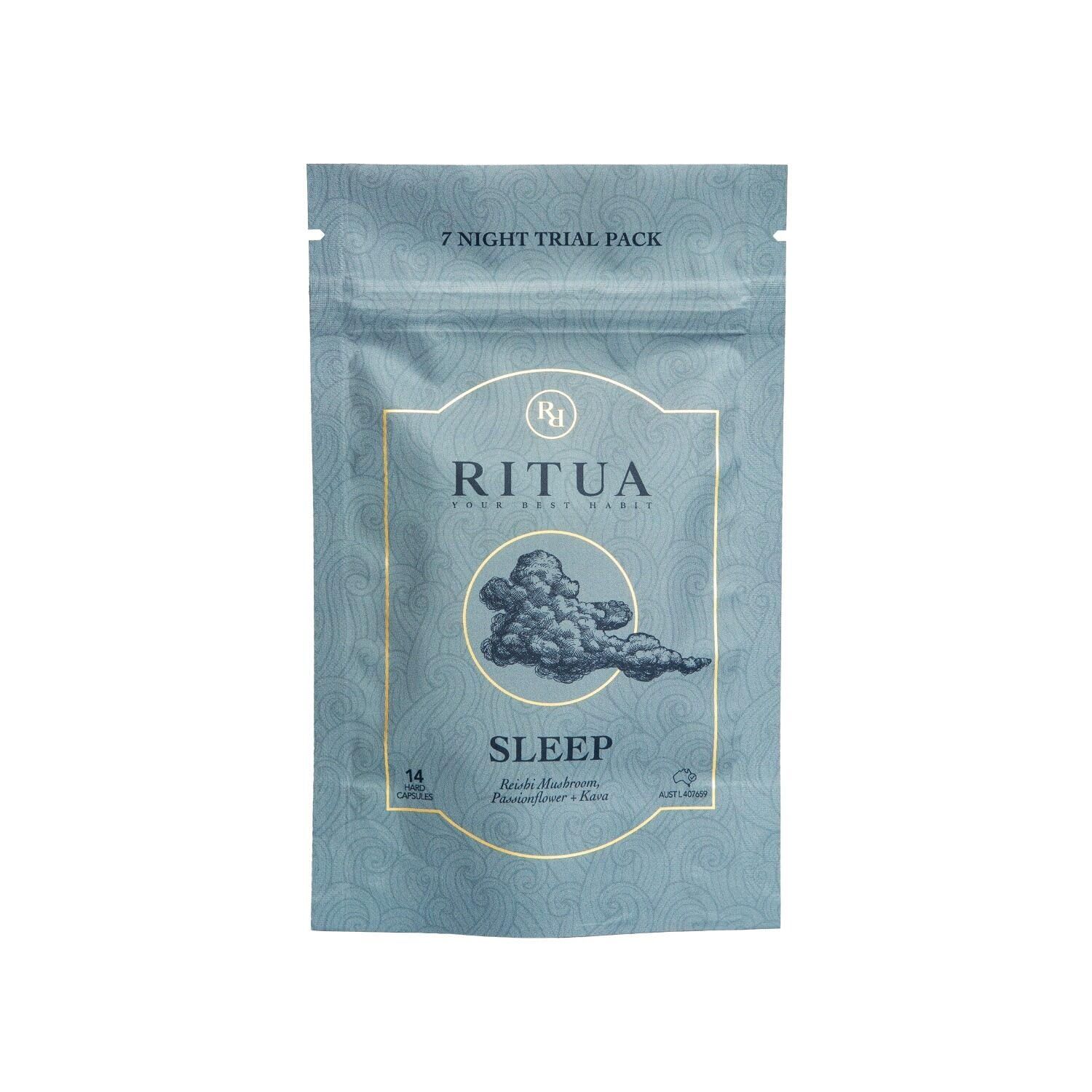 RITUA Wellness Natural Sleep Supplement 7-Day Trial Pack, Deep Sleep Aid, Mushroom Supplement with Kava Powder, Reishi Mushroom and Passionflower Extracts, Alternate to Sleep Gummies, 14 Capsules