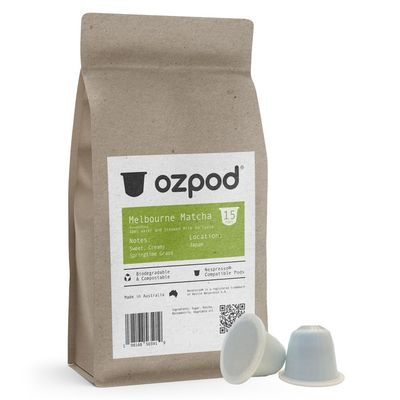 Ozpod Matcha Green Tea Pods for Nespresso Original, Compatible Nespresso Tea Pods, 100 Compostable and Biodegradable from Australia, 15 Single Serve Cups Creamy Matcha Tea