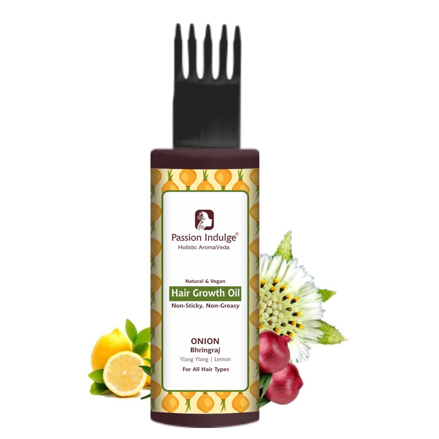 Passion Indulge Onion Bhringraj Hair oil for hair Growth Non Sticky Non Greasy Natural Vegan Hair oil for All Hair Type -100ml