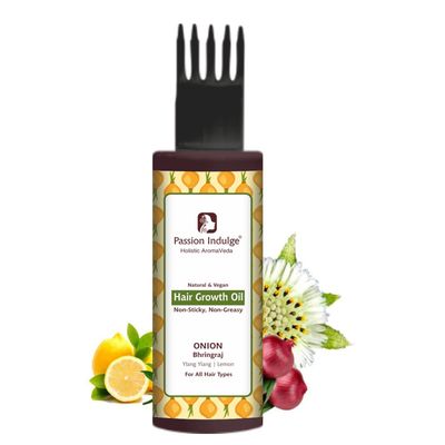 Passion Indulge Onion Bhringraj Hair oil for hair Growth Non Sticky Non Greasy Natural Vegan Hair oil for All Hair Type -100ml