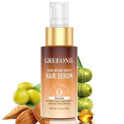 GREEONIL Hair Serum with Marula oil, Olive oil, Vitamin E, Anti Frizz Control Hair Oil Repair, Nourishing Treatment for Split Ends and Frizzy Dry Curly Thick Coarse Hair (1.69 Fl Oz)