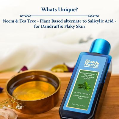 Blue Nectar Anti Dandruff Hair Oil with Neem Tea Tree Ayurvedic Non-Stickyfor Dry Scalp Plant Based for Men Women (12 Herbs, 6.76FlOz)
