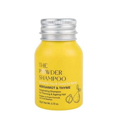 Invigorating Foaming Powder Shampoo for Thinning Hair 20x Washes Vegan, Eco-Friendly, Bergamot, Thyme 0.7 Oz Mini Aluminum Bottle