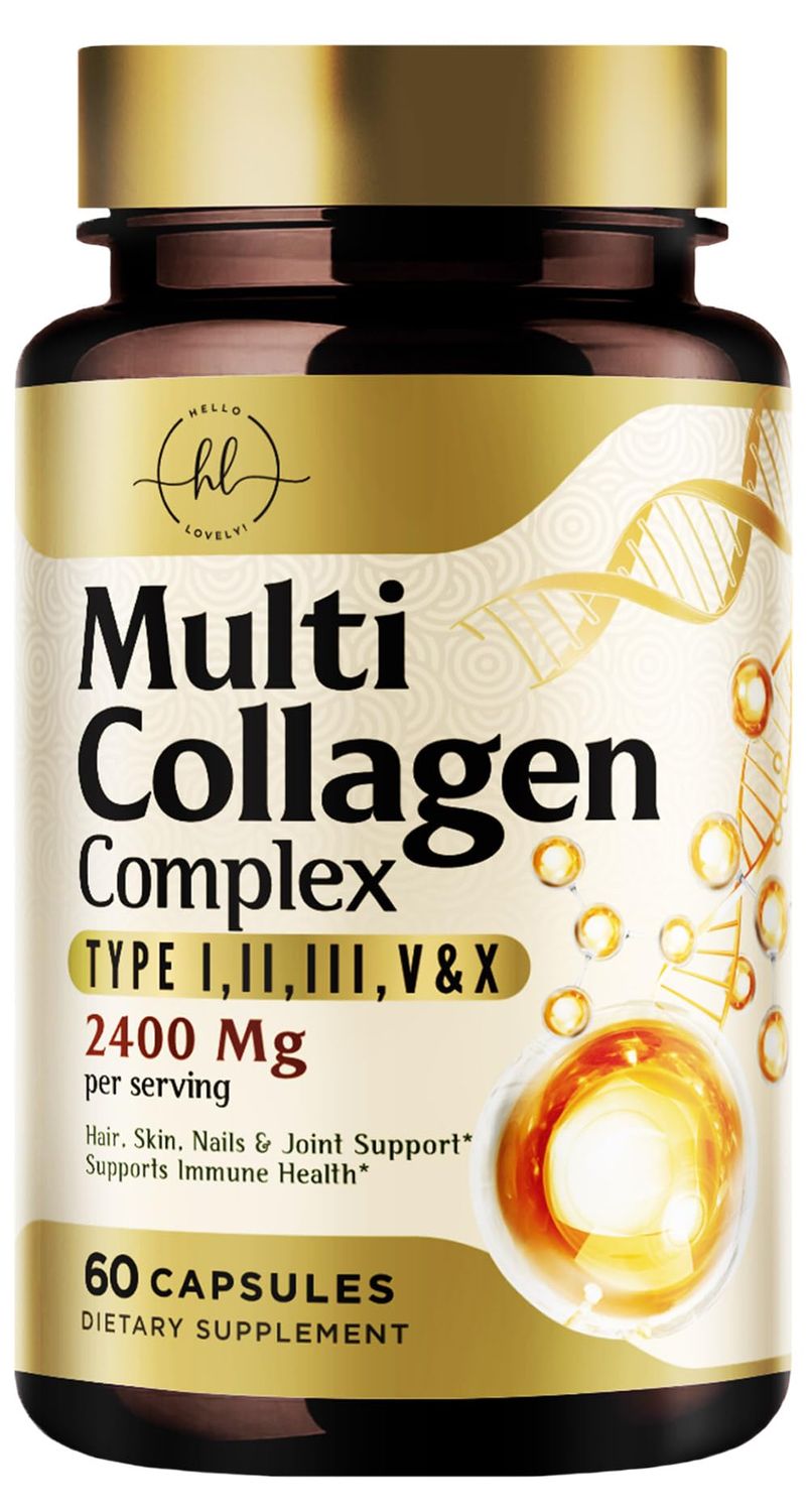 Collagen Peptides for Women - 2400mg Per Serving - Multi Collagen Capsules with Types I, II, III, V X - Hydrolyzed Collagen Supplement Vital Hair, Skin, Nails, Joints Bones Support - 60 Capsules