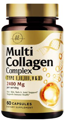 Collagen Peptides for Women - 2400mg Per Serving - Multi Collagen Capsules with Types I, II, III, V X - Hydrolyzed Collagen Supplement Vital Hair, Skin, Nails, Joints Bones Support - 60 Capsules