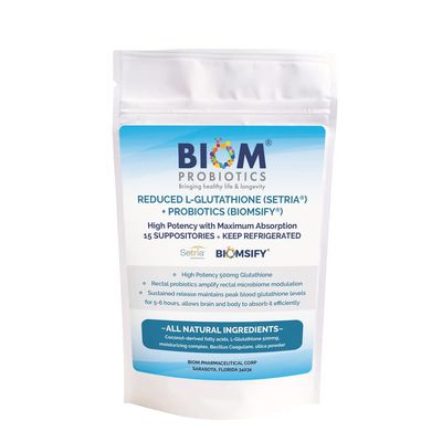 High Potency 500mg Reduced L-Glutathione (Setria Brand) Probiotic Suppository. Maximum Bioavailable Glutathione Formulation with Powerful Antioxidant Properties.