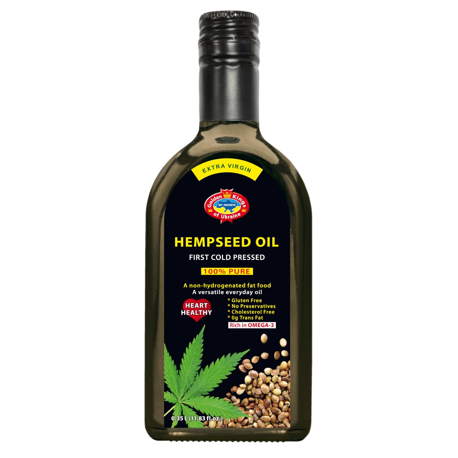 Golden Kings of Ukraine Pure Hemp Seed Cooking Oil - Extra Virgin Cold Pressed Oil - Unrefined and Non-Deodorized