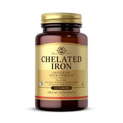 Solgar Chelated Iron, 100 Tablets - Highly Absorbable Iron - Gentle on Your Stomach - Cardiovascular Support - Vegan, Gluten Free, Dairy Free, Kosher - 100 Servings