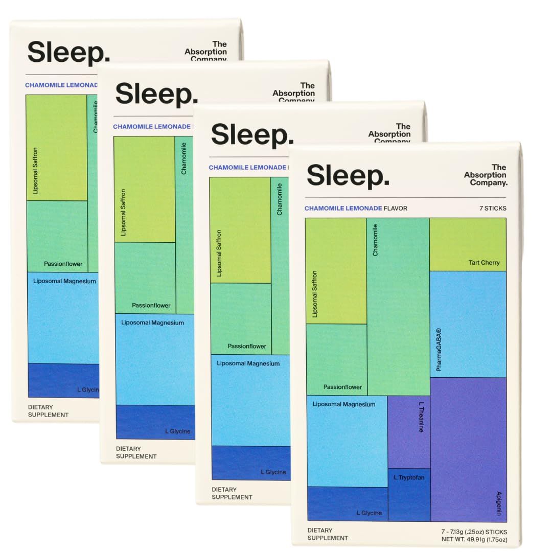 Sleep Aid Powder - Calming Drink for Deep Sleep with Liposomal Saffron, Magnesium PharmaGABA Melatonin-Free Natural Supplement to Reduce Stress and Improve Sleep Quality Chamomile Lemonade 28 Sticks
