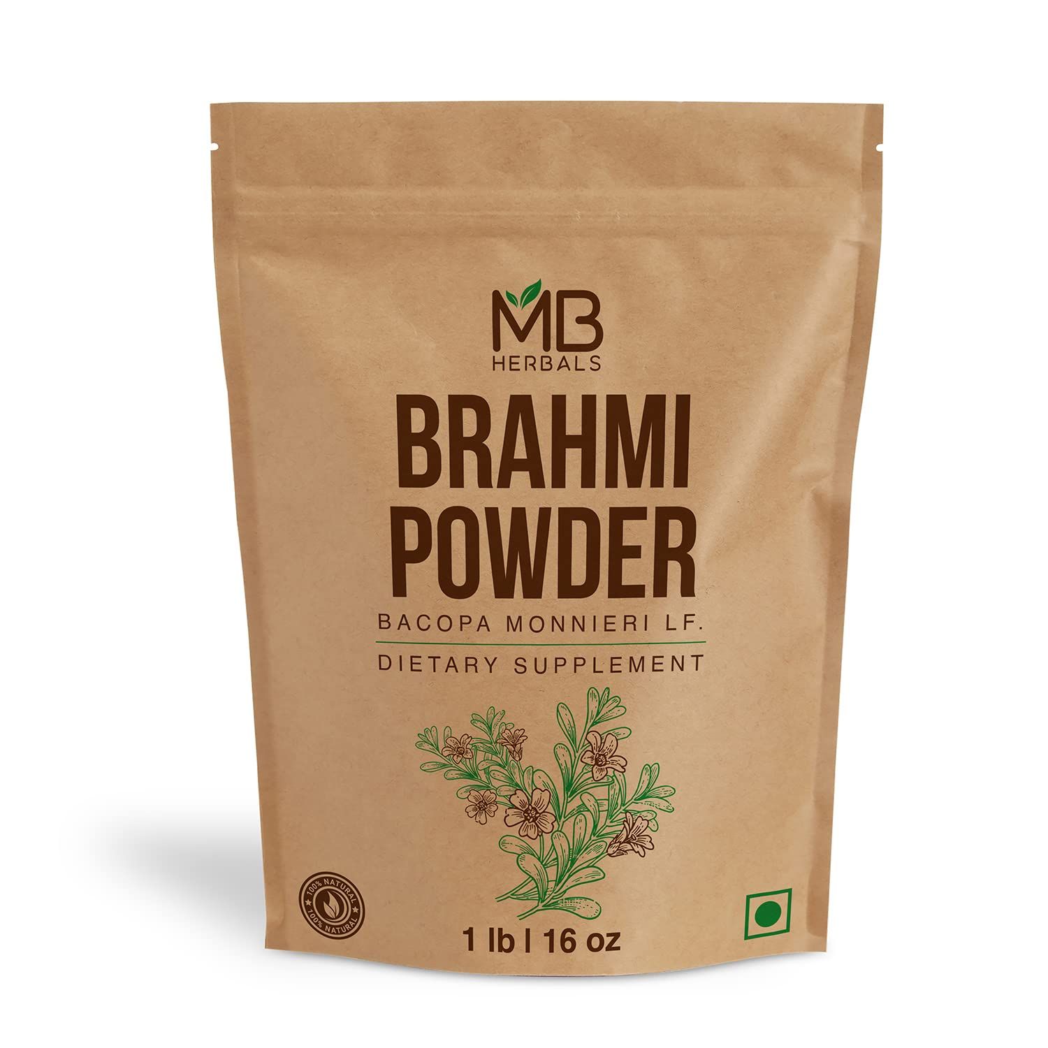 MB Herbals Pure Brahmi Powder 454g 1 LB Bacopa Powder For Hair Care