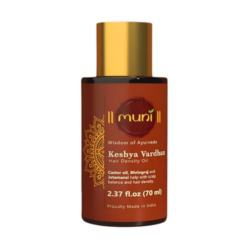 MUNI Ayurvedic Castor Oil Rosemary Oil for Hair Growth with Bhringraj, Coconut, Amla, Argan, Brahmi. DHT Blocker for Scalp Treatment. Hair Loss Treatment for Women Men, 2.37 fl oz
